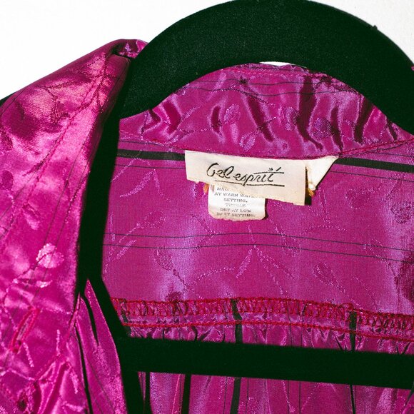 Vintage Fuchsia Gel Esprit Blouse with Black Stripes & Shimmery Floral Pattern - Picture 7 of 8